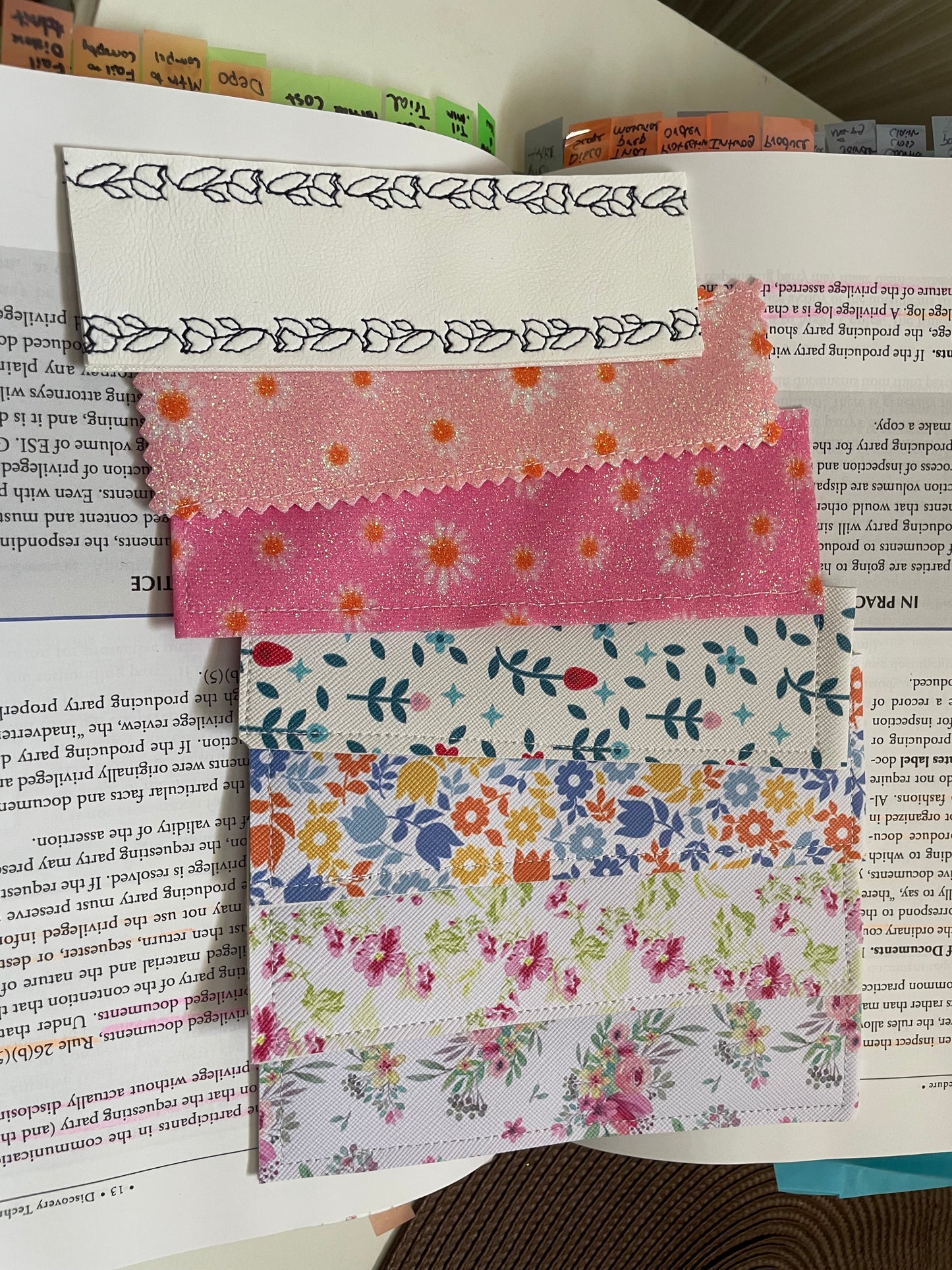 SEAM SOCIETY Soft Floral Collection Faux Leather Accessories: Bookmark, Envelope Wallet, Card Holder