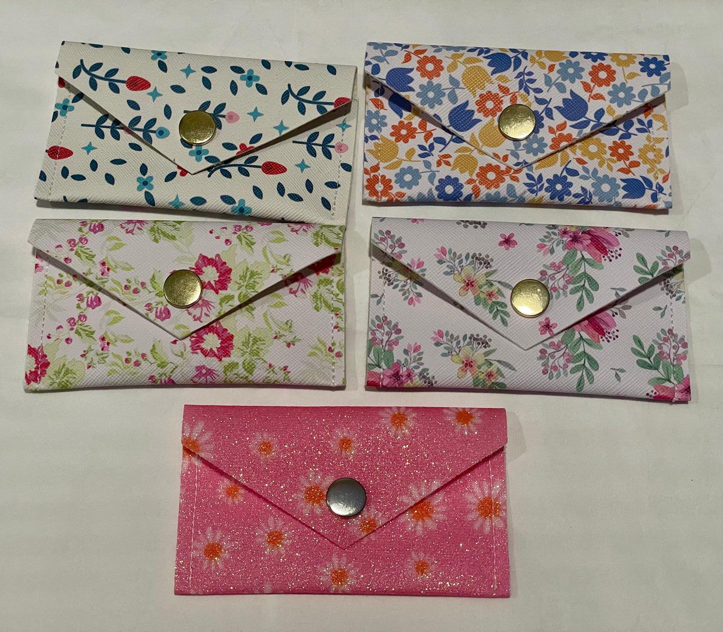 SEAM SOCIETY Soft Floral Collection Faux Leather Accessories: Bookmark, Envelope Wallet, Card Holder