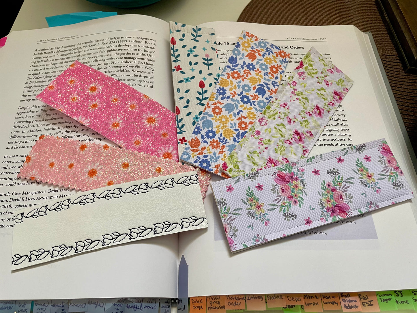 SEAM SOCIETY Soft Floral Collection Faux Leather Accessories: Bookmark, Envelope Wallet, Card Holder