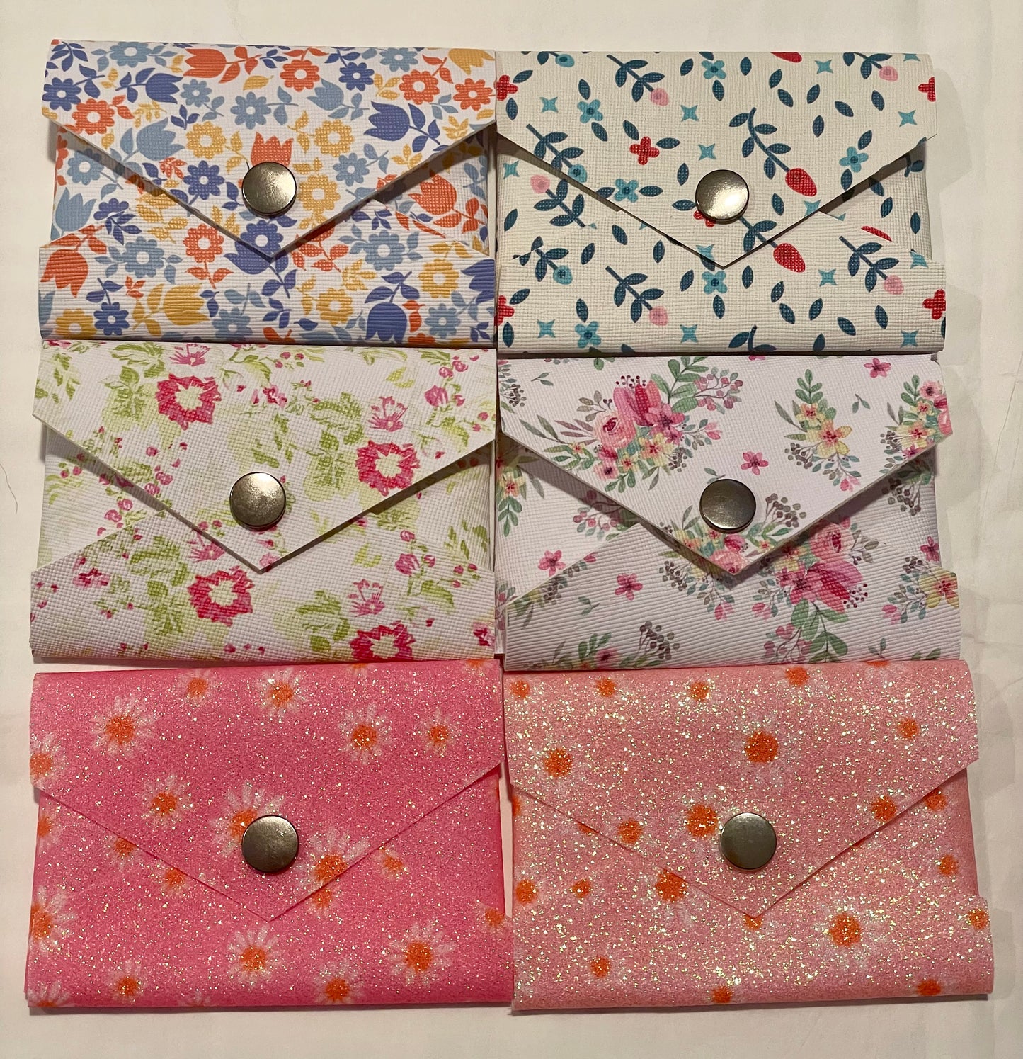 SEAM SOCIETY Soft Floral Collection Faux Leather Accessories: Bookmark, Envelope Wallet, Card Holder