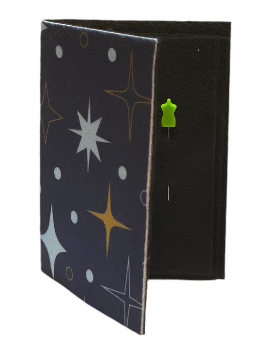 Handmade Starlit Felt Needle Book – Navy and Black Organizer with Dress Form Pins