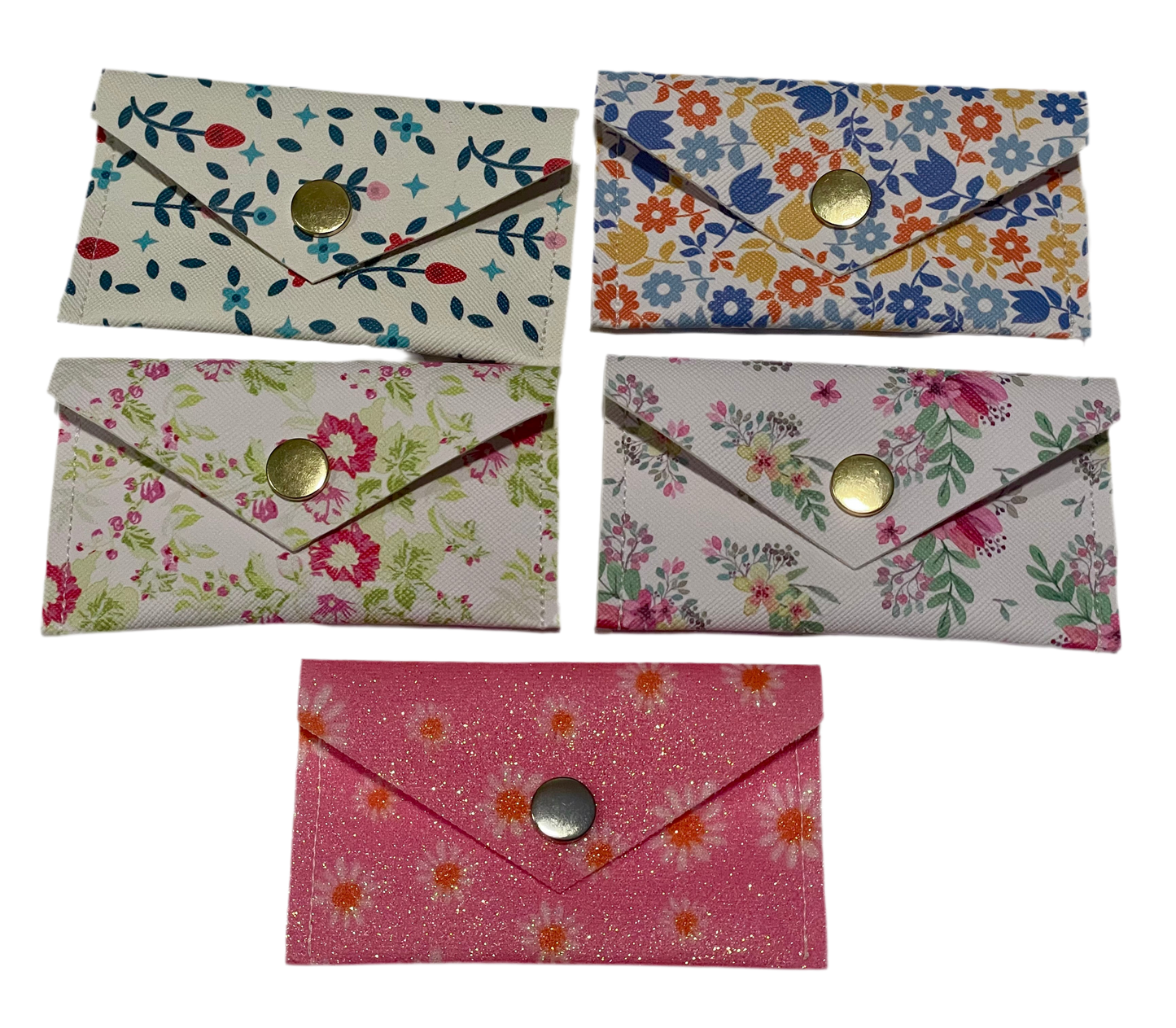 SEAM SOCIETY Soft Floral Collection Faux Leather Accessories: Bookmark, Envelope Wallet, Card Holder
